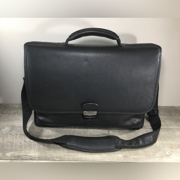 Samsonite Black Leather Briefcase Business Laptop Computer